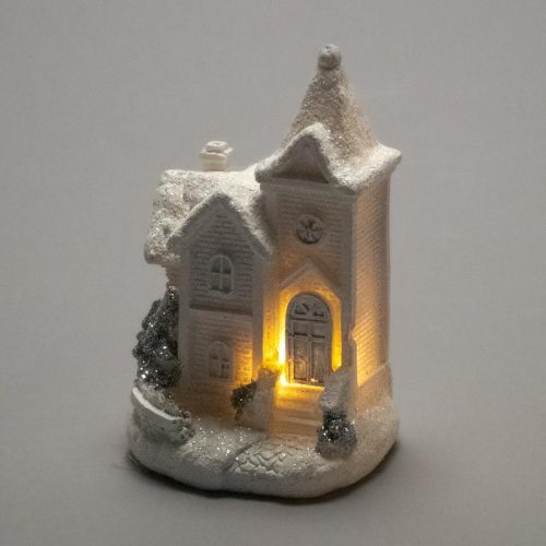 Fehér-ezüst világítós házikó kicsi 1db