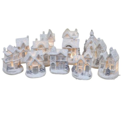 Fehér-ezüst világítós házikó kicsi 1db