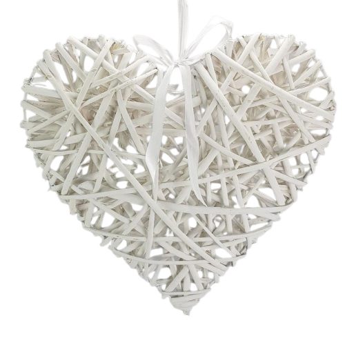 Fehér vessző szív fém vázon 40cm
