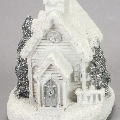 Fehér-ezüst világítós templom kicsi 1db