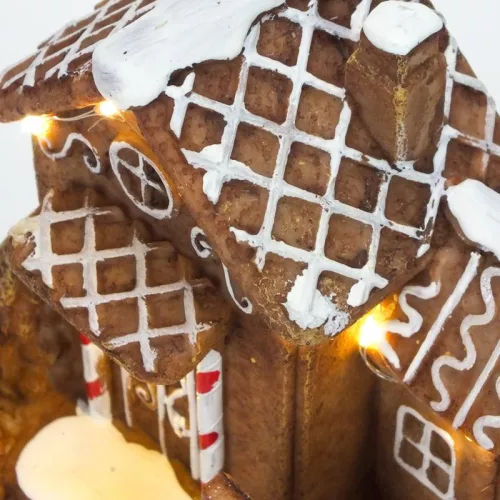 Világítós mézeskalács falu forgós fenyővel