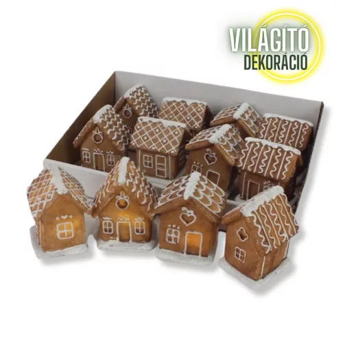 Világítós mézeskalács házikók 4féle 12db/dob  - OKOS ÁR!