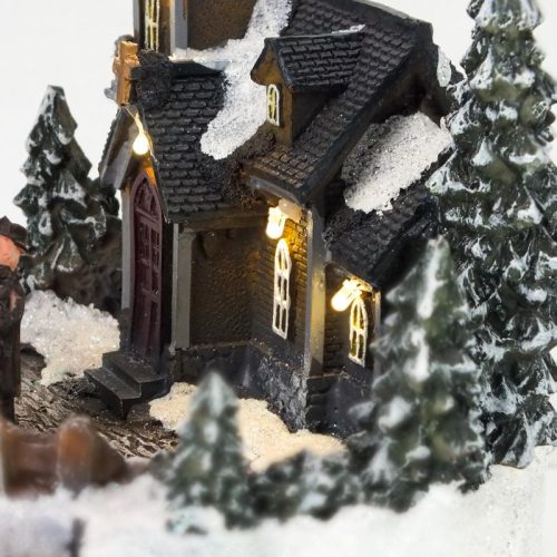 Világítós téli jelenet, vonattal