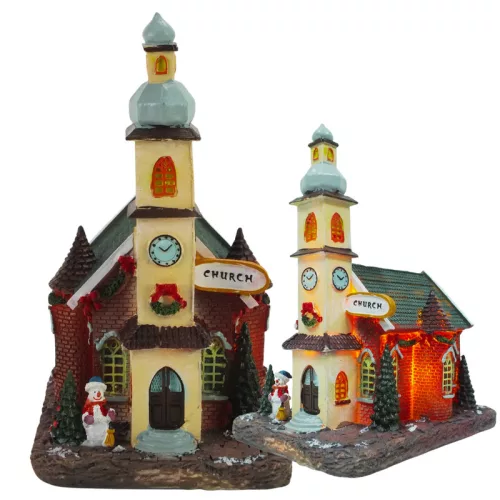 Világítós karácsonyi templom - LED-es téli dísz