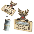 Nyomtatott fa - Karácsonyi pénztartó - rénszarvas 10x11,7cm