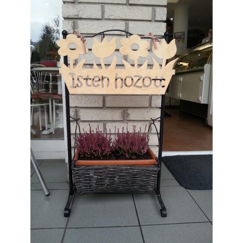 Natúr fa - "Isten hozott" tábla virágládás 50cm