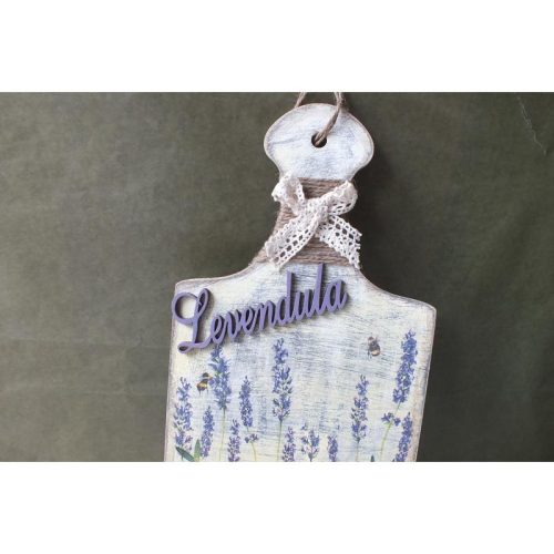 Natúr fa - "Levendula" felirat 9,5cm 5db/csomag