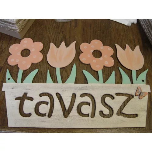 Natúr fa - "Tavasz" tábla virágládás 32cm