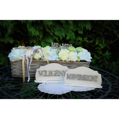 Natúr fa - "Menyasszony Vőlegény" felirat szett