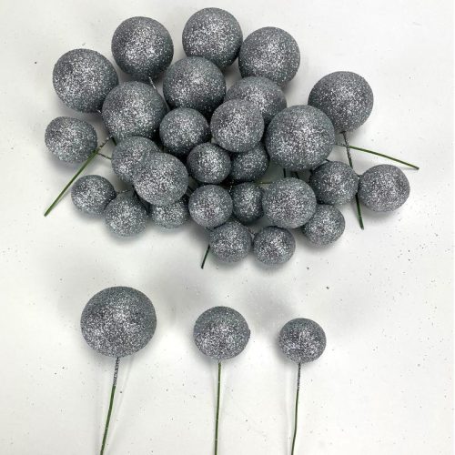 Csillámos gömb pick ezüst 30db/cs