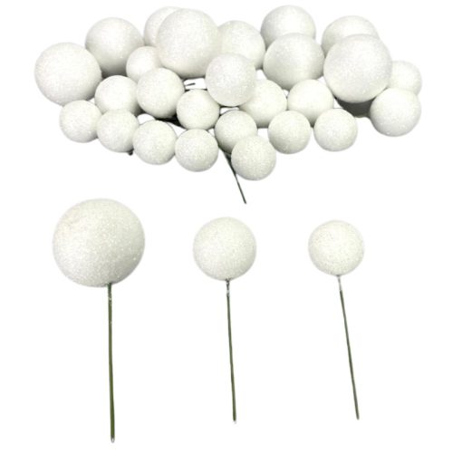 Csillámos gömb pick fehér 30db/cs