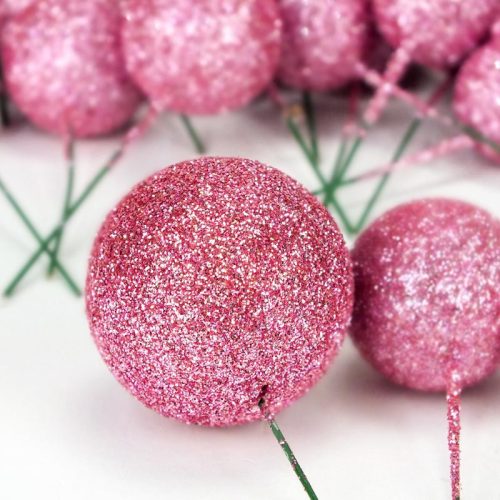 Csillámos gömb pick babarózsaszín 30db/cs