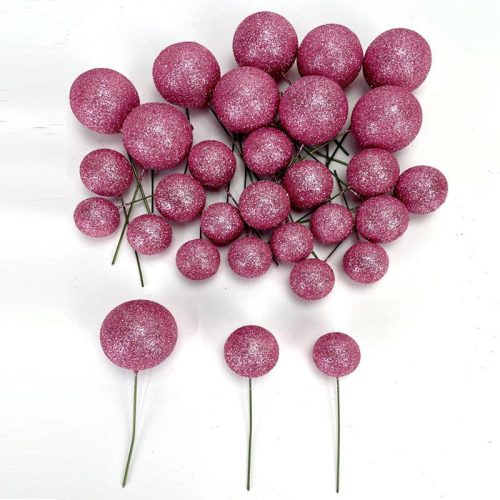 Csillámos gömb pick sötét rózsaszín 30db/cs