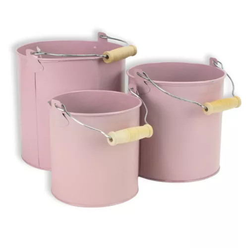 Fém dekorációs csöbör - rózsaszín 3db/szett 