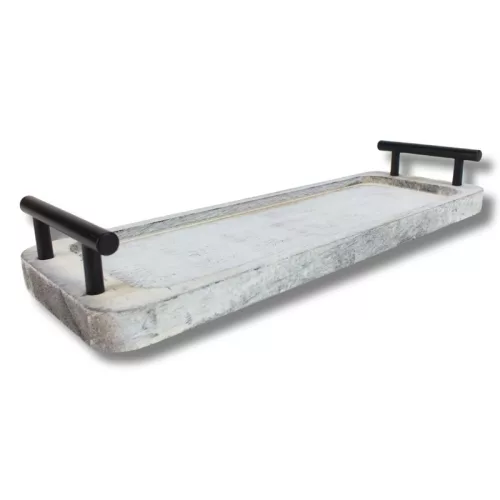 Fogantyús fa tálca vintage fehér 35x12cm 