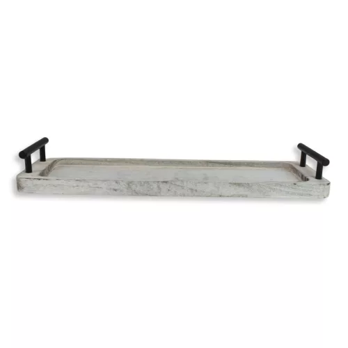 Fogantyús fa tálca vintage fehér 40x12cm 24/#