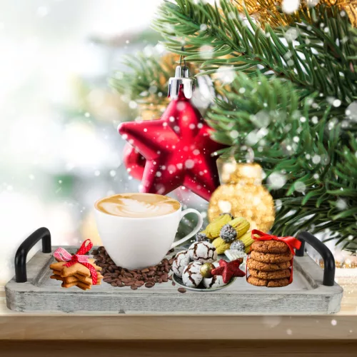 Fogantyús fa tálca vintage fehér 30x15cm 24/#