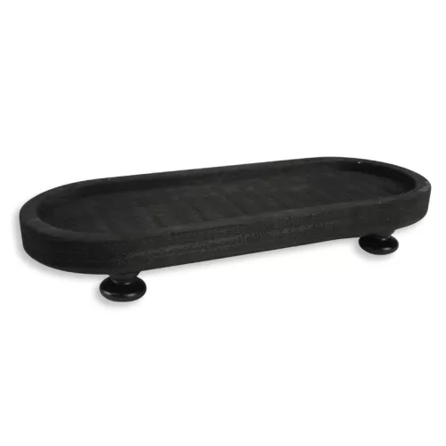 Ovális fa tálca lábon fekete 40x16cm 24/#