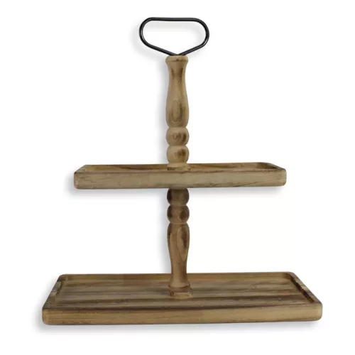 Kétszintes kínáló tál fából barna 40x20cm mag:45cm 12/#