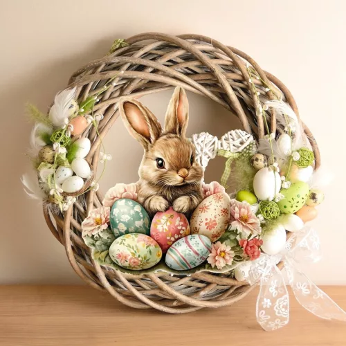 Nyomtatott dekorkarton - Húsvéti nyuszi tojásokkal 2db/csomag