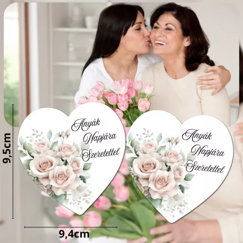Nyomtatott dekorkarton - Anyák napjára szeretettel szív 9cm 2db/cs