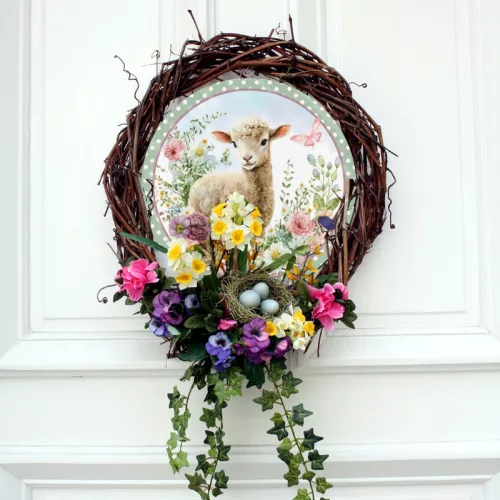 Nyomtatott fa tábla koszorú közép - Báránykás 11,8cm