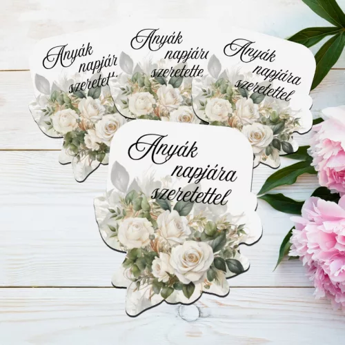 Nyomtatott dekorkarton - Anyák napjára .. virágos tábla - fehér 4db/csomag