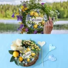 Nyomtatott fa tábla koszorú közép - Welcome citromos 11,8cm