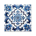 Nyomtatott fa tábla - Mediterrán csempe minta - kék sima 12,5x12,5cm