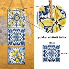 Nyomtatott fa tábla - Mediterrán csempe minta - kék sima 12,5x12,5cm
