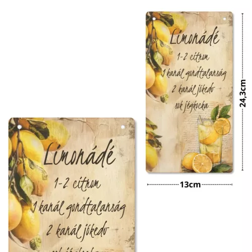 Nyomtatott fa tábla - Citromos akasztós tábla 13x24,3cm