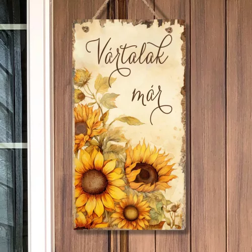 Nyomtatott fa tábla - Napraforgós akasztós tábla 13x24,3cm