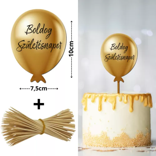 Nyomtatott dekorkarton - Boldog születésnapot lufi - arany 3db/csomag