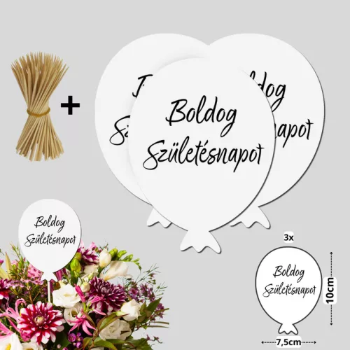 Nyomtatott dekorkarton - Boldog születésnapot lufi - fehér 3db/csomag