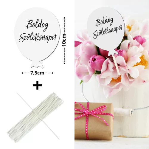 Nyomtatott dekorkarton - Boldog születésnapot lufi - fehér 3db/csomag
