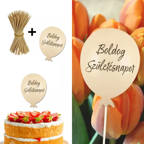 Nyomtatott dekorkarton - Boldog születésnapot lufi - krém 3db/csomag