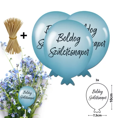 Nyomtatott dekorkarton - Boldog születésnapot lufi - pasztell kék 3db/csomag