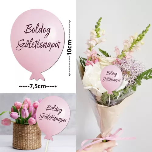 Nyomtatott dekorkarton - Boldog születésnapot lufi - rózsaszín 3db/csomag