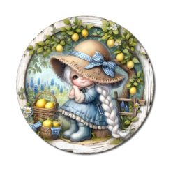   Nyomtatott fa tábla koszorú közép - Citromos lány 11,8cm