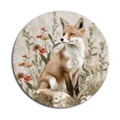   Nyomtatott fa tábla koszorú közép - Erdei állatok - róka 11,8cm