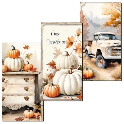 Nyomtatott dekorkarton - Fehér-narancs tök táblák 3db/csomag