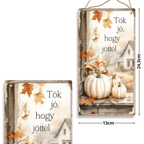 Nyomtatott fa tábla - Fehér-narancs -Tök jó, hogy jöttél akasztós tábla 13x24,3cm