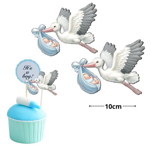 Nyomtatott dekorkarton - Gólya babával kék 2db/csomag