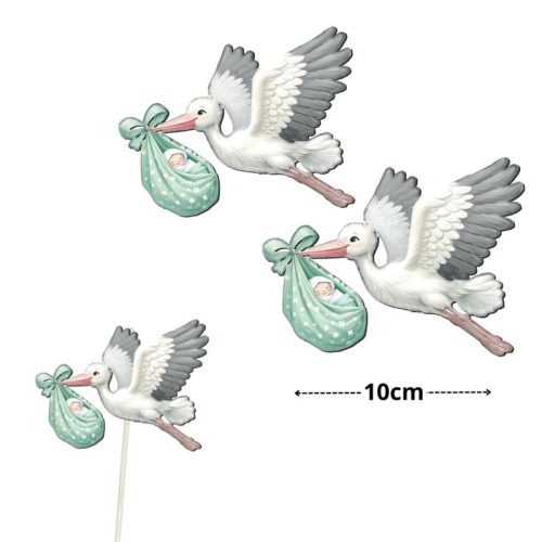 Nyomtatott dekorkarton - Gólya babával zöld 2db/csomag