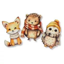   Nyomtatott dekorkarton - Rajzos őszi állatok ~7-8cm 3db/csomag