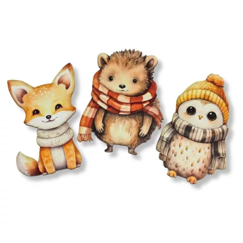 Nyomtatott dekorkarton - Rajzos őszi állatok ~7-8cm 3db/csomag