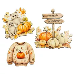   Nyomtatott dekorkarton - Rajzos útjelzős őszi dekor 3db/csomag