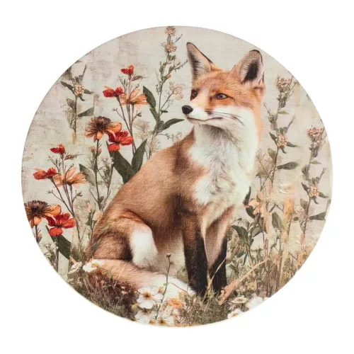 Nyomtatott fa tábla koszorú közép - Erdei állatok - róka 14,8cm