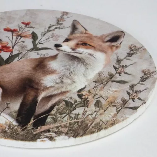 Nyomtatott fa tábla koszorú közép - Erdei állatok - róka 14,8cm