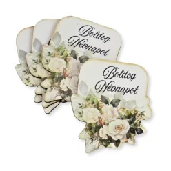   Nyomtatott dekorkarton - Boldog névnapot virágos tábla - fehér 4db/csomag